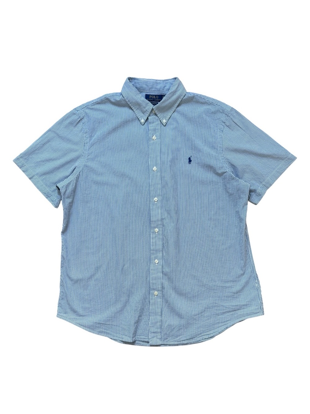 Polo Ralph Lauren Seersucker Shirt Mens XL Blue White Pin Stripe Button Up Pony